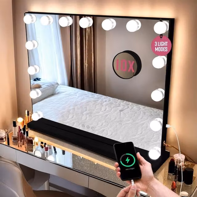 GloBrite 15 LED Hollywood Tabletop Dressing Table Mirror in Black