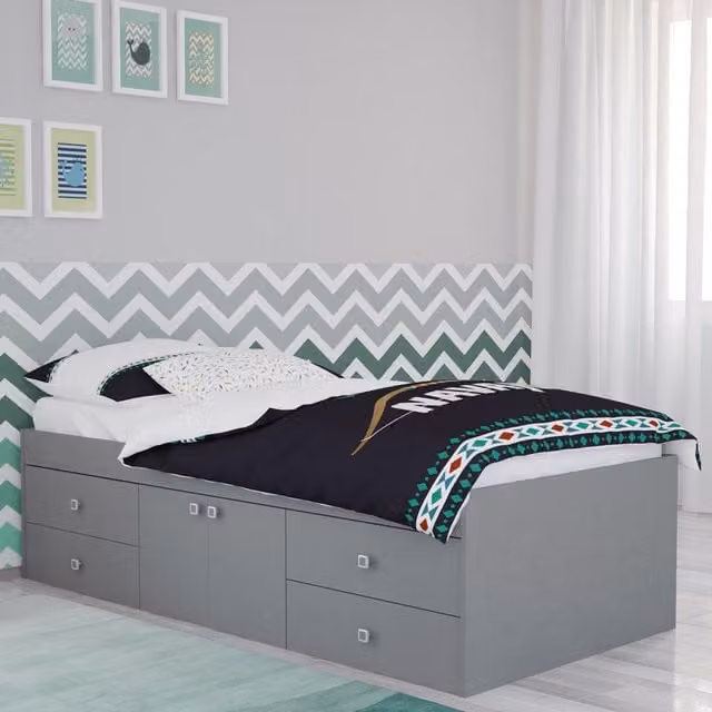 Kidsaw Grey Mid-Height Captains Single Cabin Bed with Drawers W/D/H: 90 x 190 cm