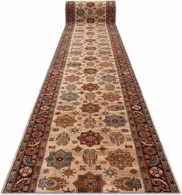 RugsX Keshan Oriental Wool Runner in Beige, W: 90 cm, L: 340 cm