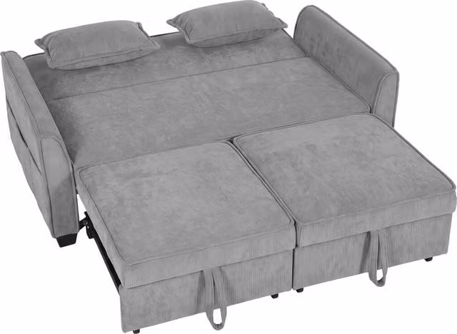 HOMCOM 2 Seater L-Shaped Convertible Sofa Bed in Grey with Click-Clack Sleeping Function and Solid Wood Frame, W/D/H: 142 x 186 x 85 cm