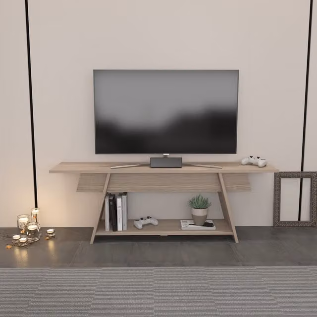 Decorotika Cordoba Lanca TV Unit in Grey and Beige Wood, W/D/H: 150 x 30 x 59 cm