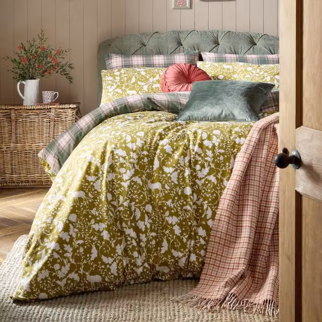 Laura Ashley Litton Floral Cotton Duvet Cover and Pillowcase Set in Green