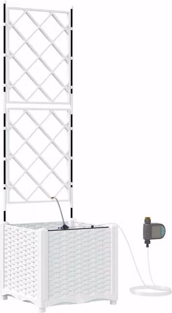 Berkfield Home White Garden Planter Tub with Water Irrigation System W/D/H: 40 x 40 x 142 cm