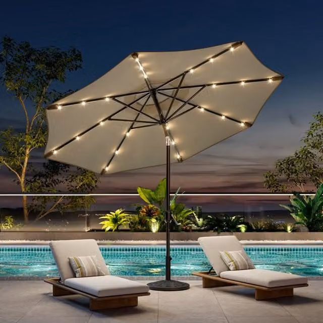 Breeins Beige 24 LED Light Parasol with Crank and Resin Base