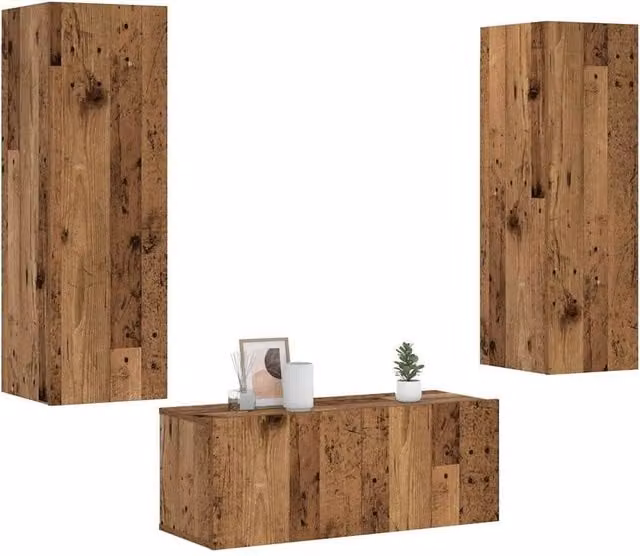 Berkfield Home 3-Piece Modern Wall Mounted TV Cabinet Set in Brown Old Wood Finish