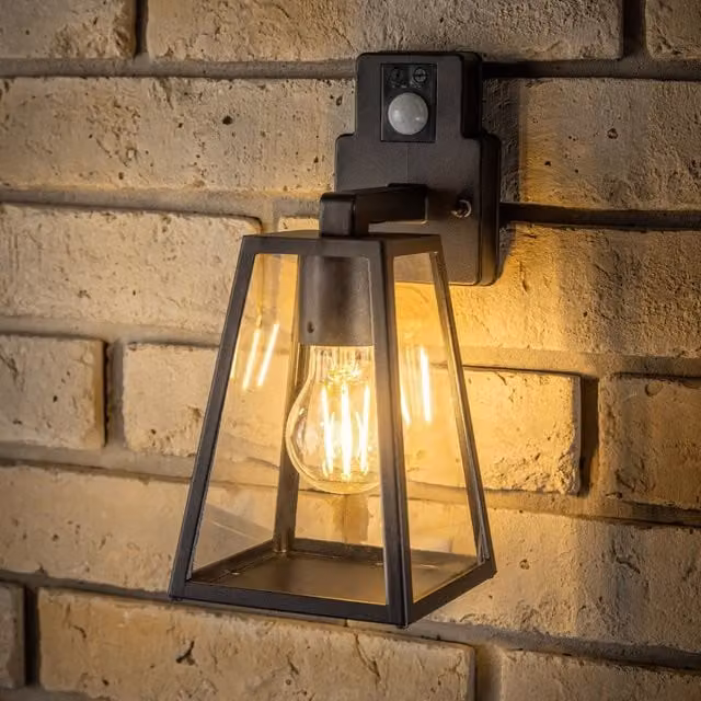 CGC CALLIE Black Aluminium Outdoor Wall Light with PIR Motion Sensor and LED Warm White Light
