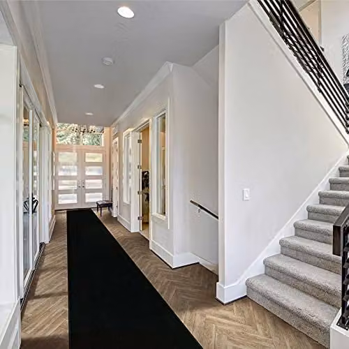 runrug Soft and Luxurious Plain Black Hallway Runner Rug, W/D/H: 100 x 270 x 0.9 cm