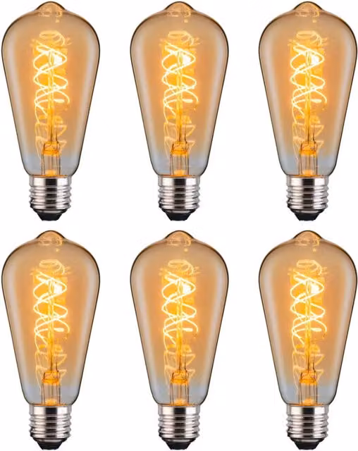 Ferretti ST64 Amber LED Spiral Filament Dimmable E27 Bulb, Pack of 6