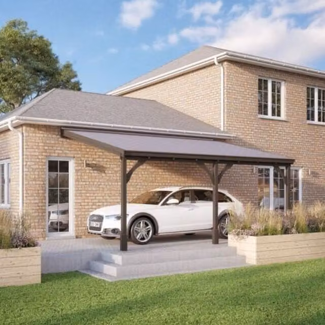 Rutland County Garden Furniture Wood Pent Carport with Bitumen Shingle Roof, Rustic Brown, W: 434 cm, D: 250 cm, H: 270 cm