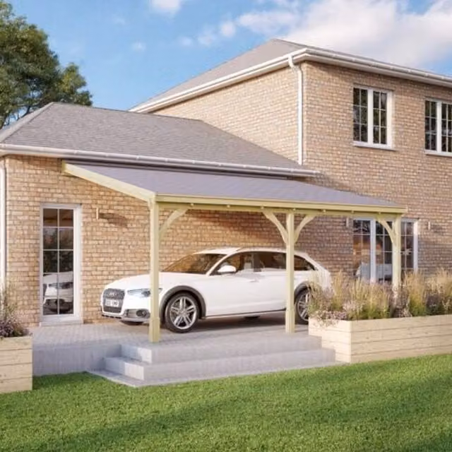 Rutland County Garden Furniture Ltd Pent Wood Carport with Bitumen Shingle Roof, W: 650 cm, L: 300 cm