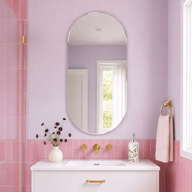 Showerdrape Archway Oval Frameless Wall Mounted Bathroom Mirror in Silver, W: 80 cm, H: 40 cm