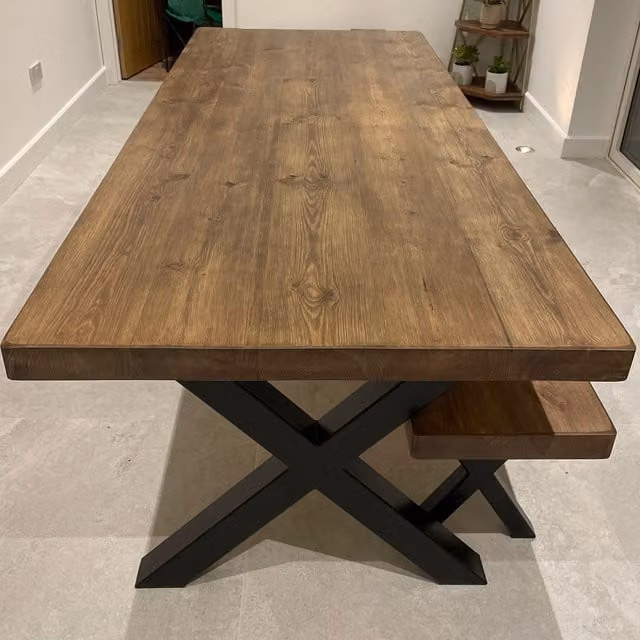 TRL Handmade Furniture Jacobean Chunky Dining Table in Brown Wood and Metal, W: 140 cm