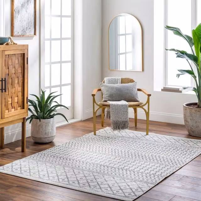 Livabliss Elaziz Geometric Machine Woven Rug in Grey, White and Beige, W: 160 cm, D: 230 cm