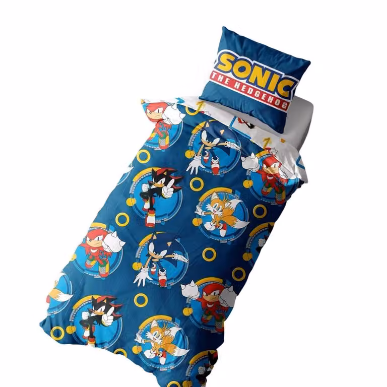 Sonic the Hedgehog Rings Reversible Microfibre Duvet Set and Pillowcase in Blue, W: 90 cm, L: 200 cm