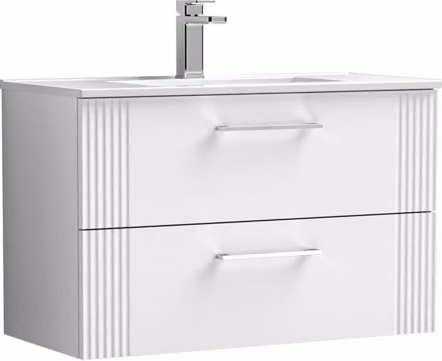Balterley Wall Mounted 2 Drawer Minimalist Bathroom Vanity Unit with Basin, White W/D/H: 80 x 37.7 x 51.8 cm