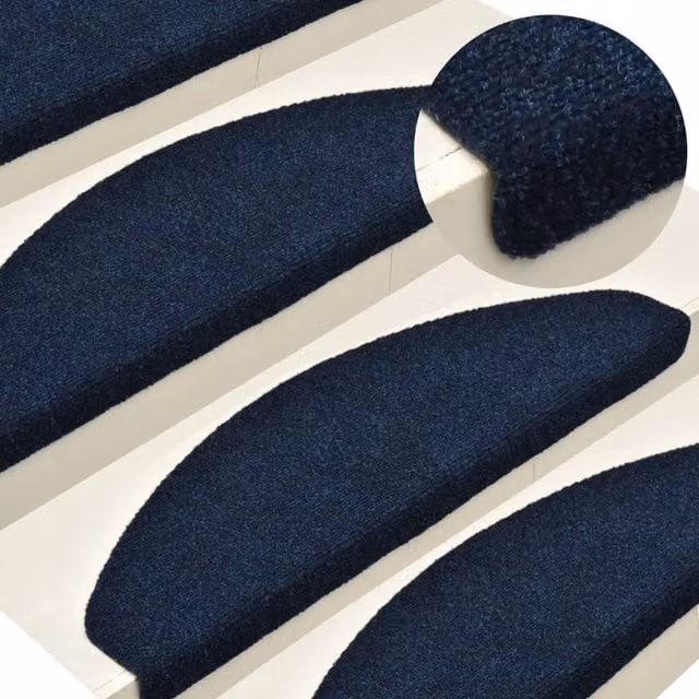 Berkfield Home Self-adhesive Navy Blue Needle Punch Stair Mats, 5 Pieces, W/D/H: 65 x 21 x 4 cm