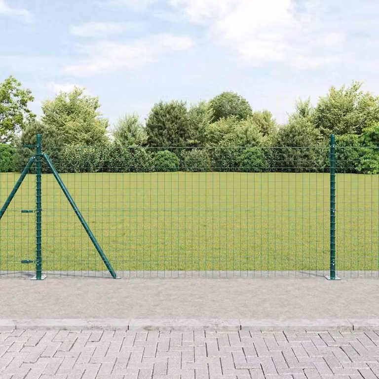 vidaXL Set of 26 Green Square Concrete and Metal Fence Posts, W/D/H: 3.2 x 3.2 x 90 cm