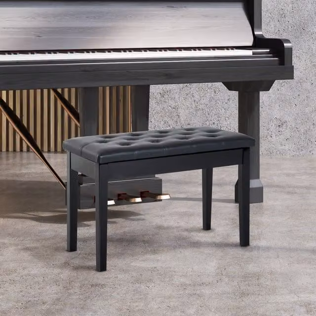 HOMCOM Elegant PU Leather Piano Bench with Storage, Black, W: 76 cm, D: 36 cm, H: 50 cm