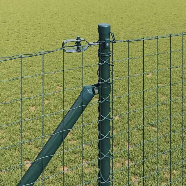 vidaXL Set of 14 Green Metal and Plastic Round In-Ground Versatile Fence Posts with Spike Set