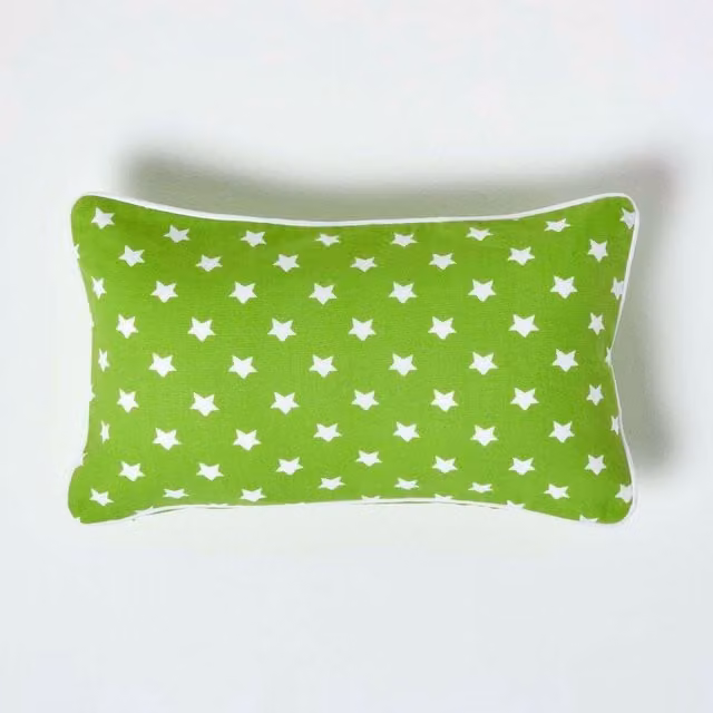 Homescapes Cotton Stars Cushion Cover in Green, W: 50 cm x H: 50 cm