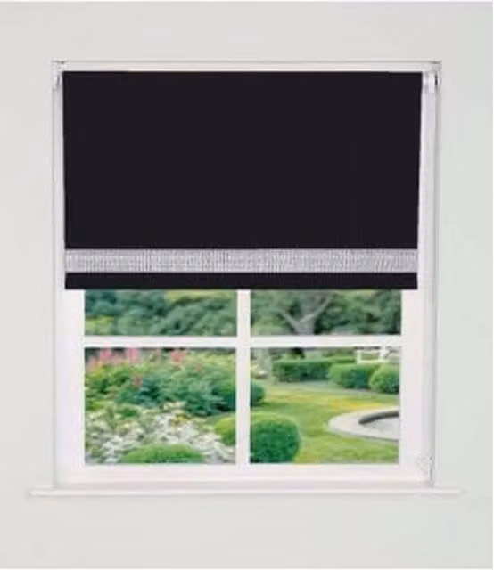 NewEdgeBlinds Straight Diamante Edge Border Blackout Roller Blind, Black, Width: 125 cm