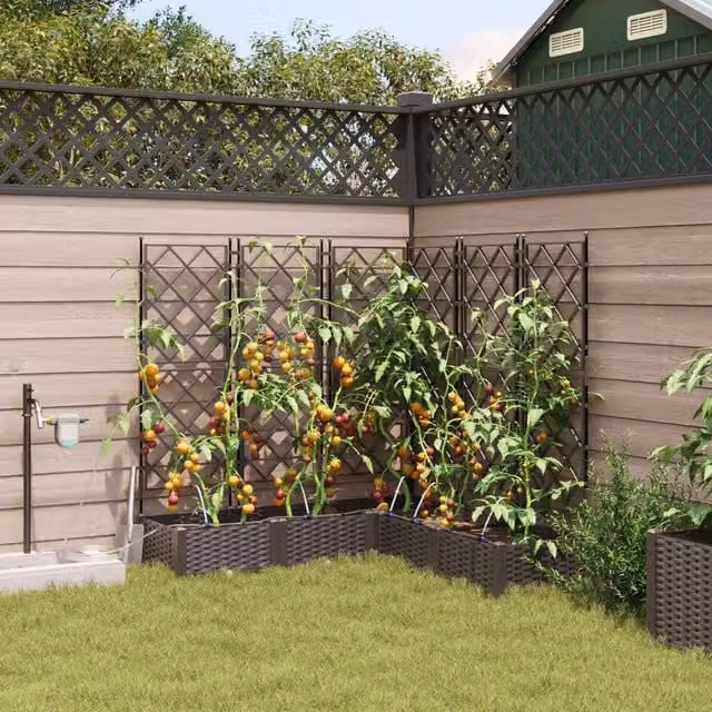 Berkfield Home Garden Planters with Water Irrigation System, 5 Piece Set, Brown