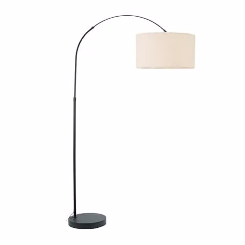 ValueLights Black Metal Arched Floor Lamp with Beige Fabric Shade