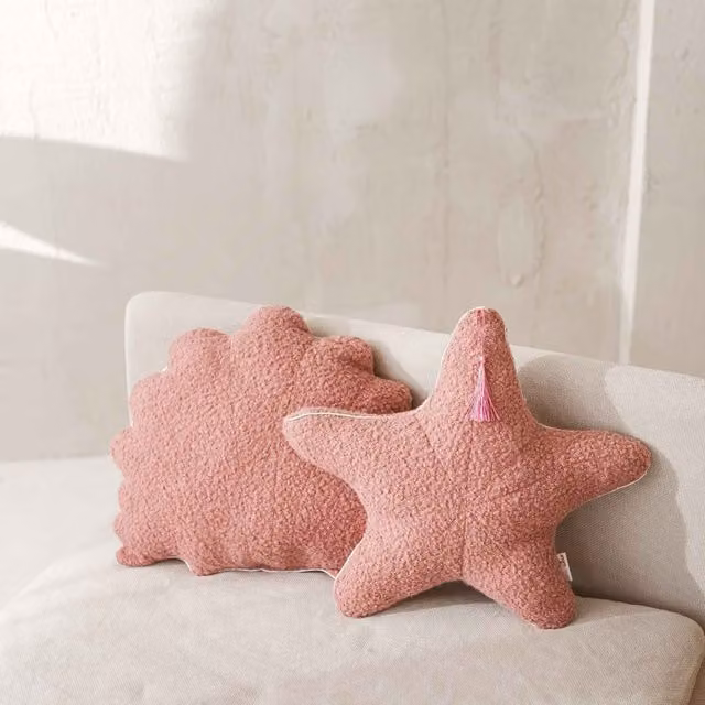 MiniCamp Boucle Seashell and Starfish Childrens Cushions in Pink