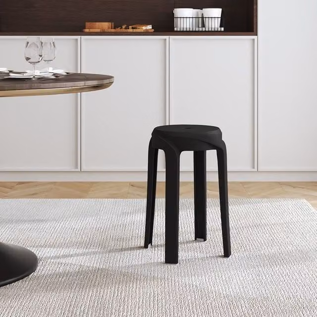 Living and Home Set of 10 Black Stackable Round Plastic Dining Stools