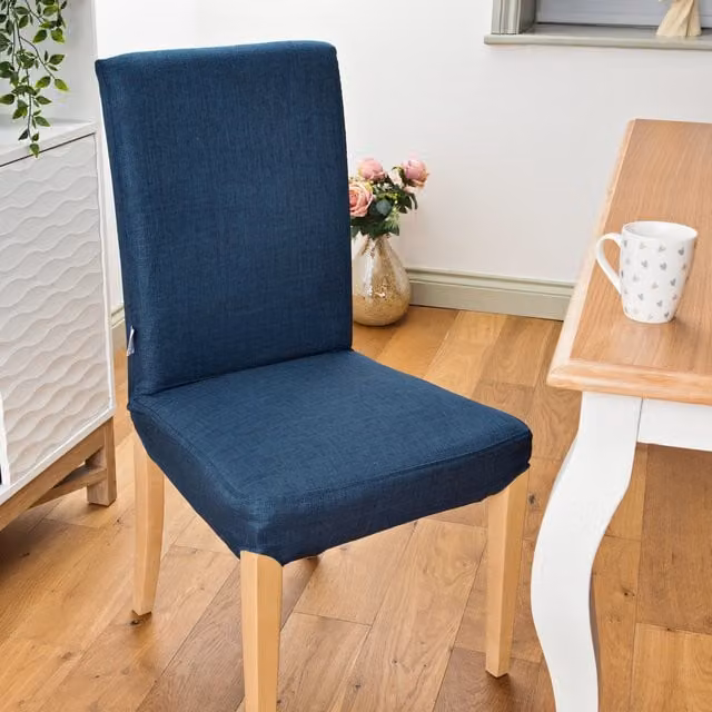 Gardenista Midnight Blue Tailored Dining Chair Seat Slipcovers, Pack of 8