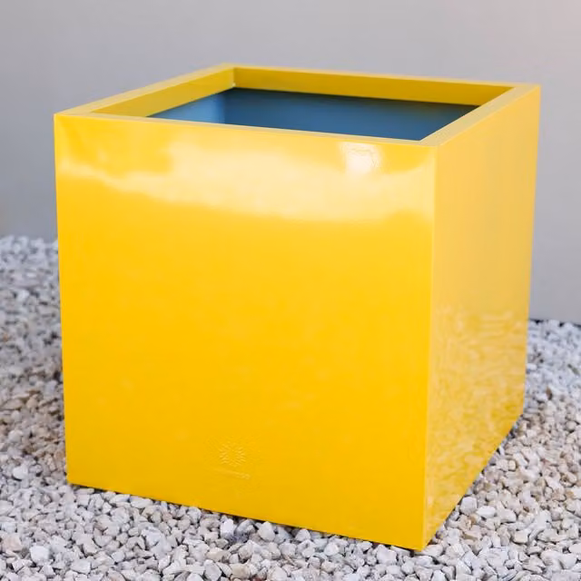 Primrose Yellow Galvanised Steel Cube Outdoor Garden Planter Tub W/D/H: 30 x 30 x 30 cm
