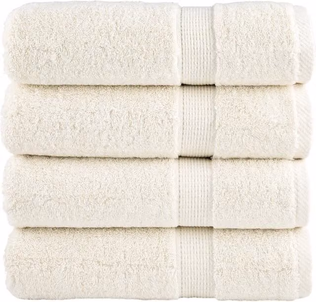 Berkfield Home SOLUND Premium Cotton Terry Shower Towels, 4 Pack, Cream, W: 70 cm, L: 140 cm, 600 gsm