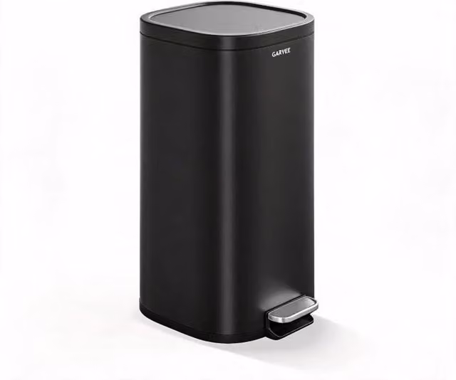 London Boutique 30L Stainless Steel Pedal Bin with Soft Close Lid and Removable Inner Bucket, Black