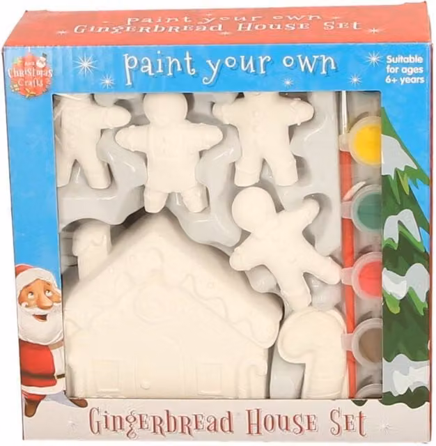 KDMD Paint Your Own Gingerbread House Kit, Pack of 3, White Ceramic Christmas Tabletop Craft for Children