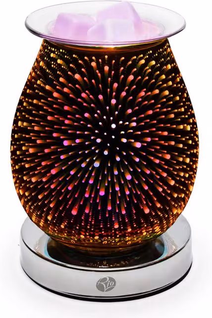 Rio Alura Electric Wax Melt Burner and Aroma Diffuser Lamp with 3D Firework Design in Silver, Purple, Yellow and Orange, W/D/H: 12.5 x 12.5 x 16.5 cm