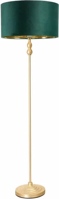 Maggie Gold Candlestick Floor Lamp with Green Velvet Shade and Gold Inner Shade, including Bulb