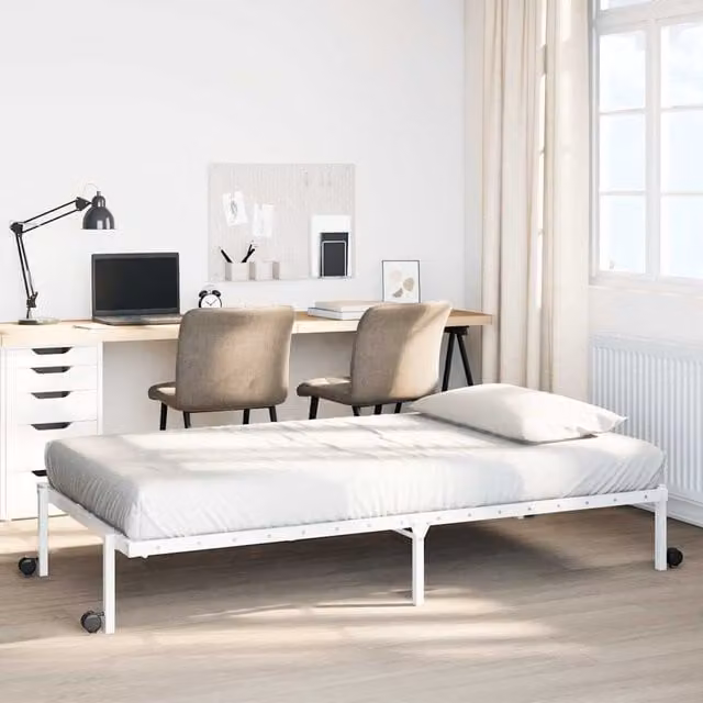 Berkfield Home Foldable Metal Rollaway Bed Frame in White, W: 107 cm x L: 203 cm