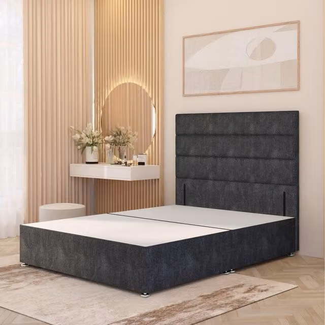 Horizona Modern Upholstered Bed Frame and Headboard in Anthracite Grey, W/D/H: 90 x 190 x 34.5 cm