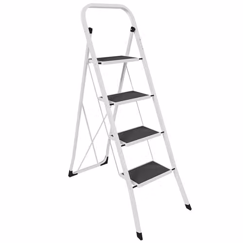 Home Vida 4 Step Heavy Duty Steel Folding Ladder in White, Max Load 150kg, H 127 cm x W 47 cm