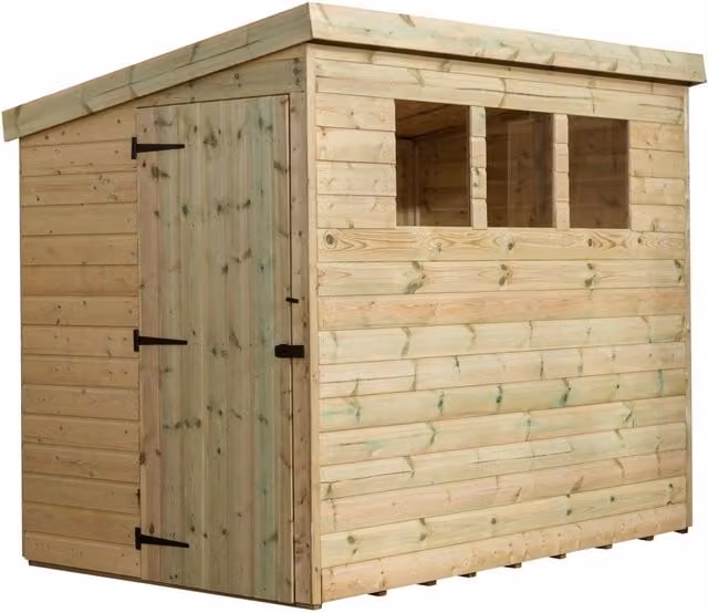 Empire Sheds 2500 7x7 Pent Garden Shed in Green with Single Door and 3 Windows