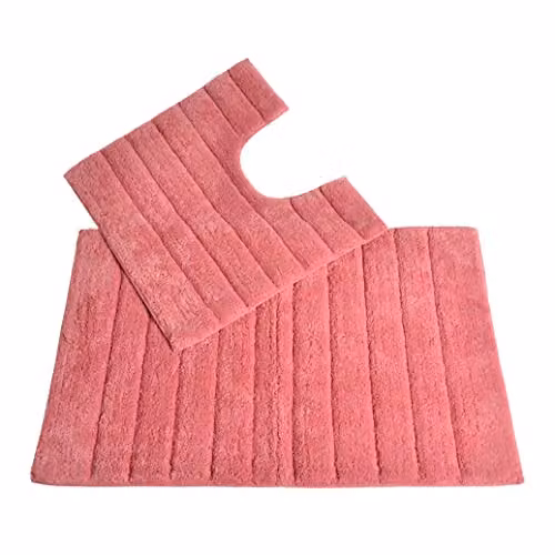 Allure Bath Fashions 2 Piece Ribbed Cotton Bath and Pedestal Toilet Mat Set in Pink