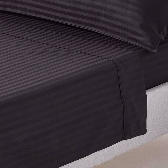Homescapes 330 Thread Count Egyptian Cotton Mako Satin Striped Flat Sheet, Black, W: 90 cm, L: 200 cm