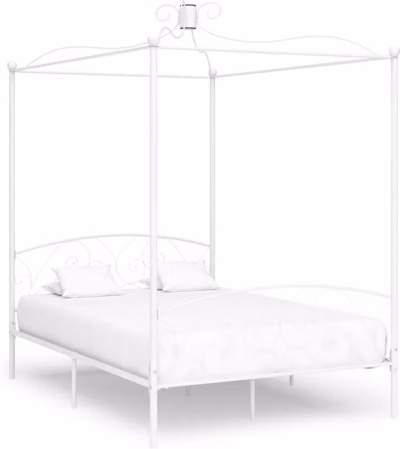 Berkfield Home White Metal Canopy Bed Frame W/D/H: 140 x 200 cm