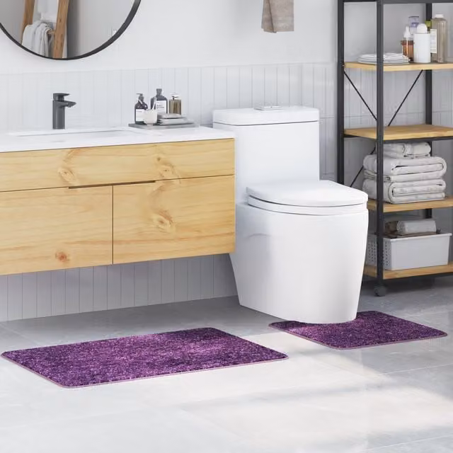 Berkfield Home 2 Piece Non-Slip Purple Microfibre Bath Mat Set