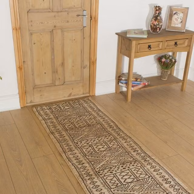 runrug Afrikans Hallway Carpet Runner Rug in Light Beige, W: 80 cm x L: 180 cm