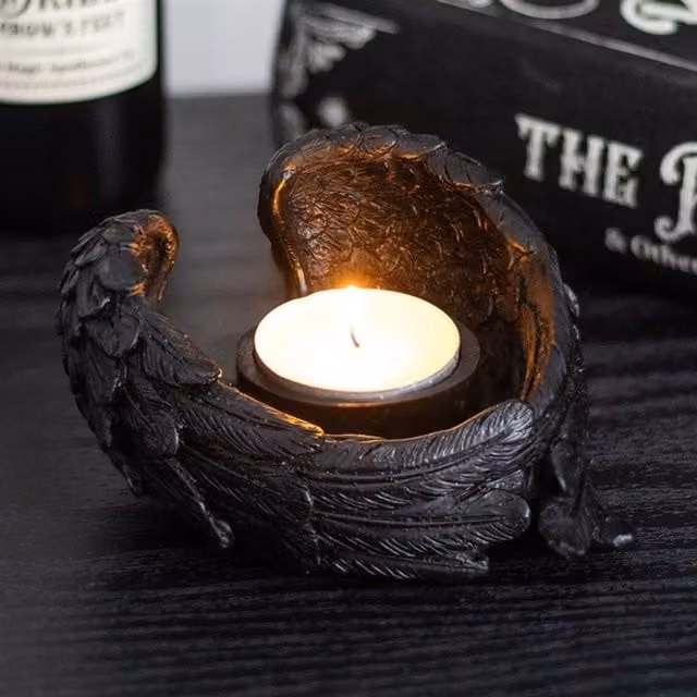 KDMK Raven Wings Gothic Tealight Candle Holder in Grey and Black