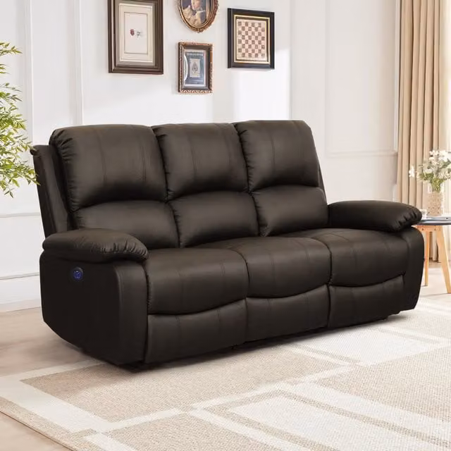 Comfy Living Brown PU Leather Electric Recliner Sofa Set with 3 Seater and 2 Seater Sofas