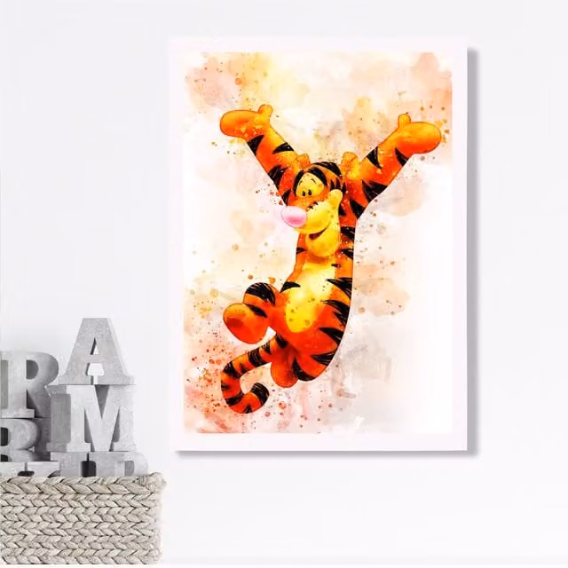 ARTZE Tigger Watercolour Winnie the Pooh Art Print in Orange with White Frame