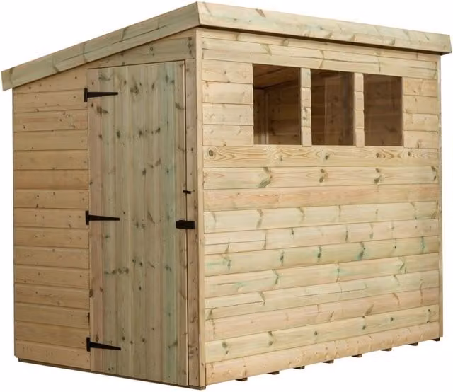 Empire Sheds 2500 7x4 Pent Garden Shed in Green with Single Door and 3 Windows