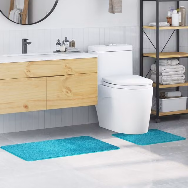 Berkfield Home 2 Piece Turquoise Microfibre Non-Slip Bath Mat Set